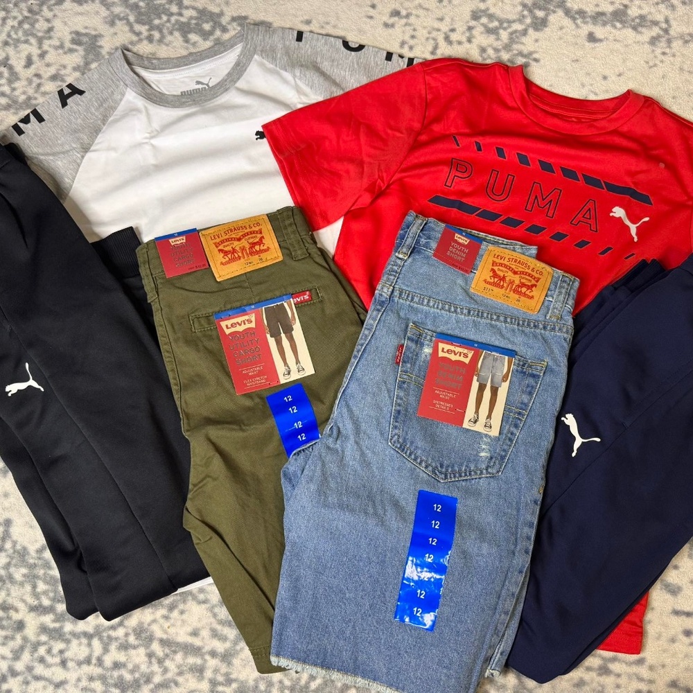 6pc new Puma Levi’s clothing lot boys size large 10/12